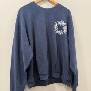 Boys lie Navy Blue Sweatshirt with White Floral Embroidery crewneck L/XL